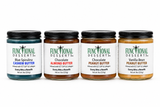 GO Nut Butter collection featuring Blue Spirulina Cashew, Chocolate Almond, Chocolate Peanut and Vanilla Bean Peanut Butter